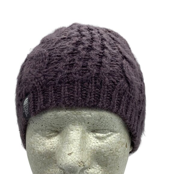 The North Face Womens Cable Knit Beanie Hat Purple Acrylic/Polyester One Size - Picture 2 of 6
